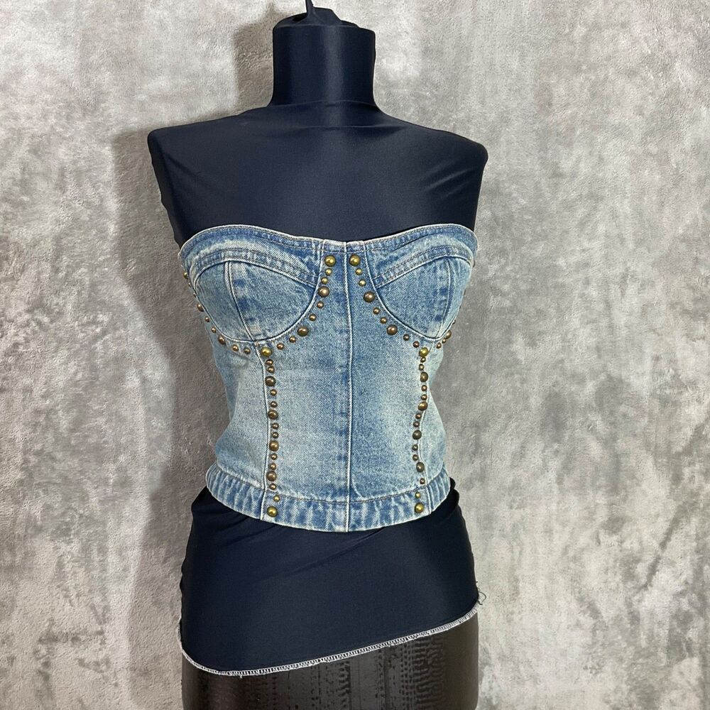 Y2K Bustier Top Studded Denim strapless  Women's Size S  ( 6 -8 ) Rodeo Festival